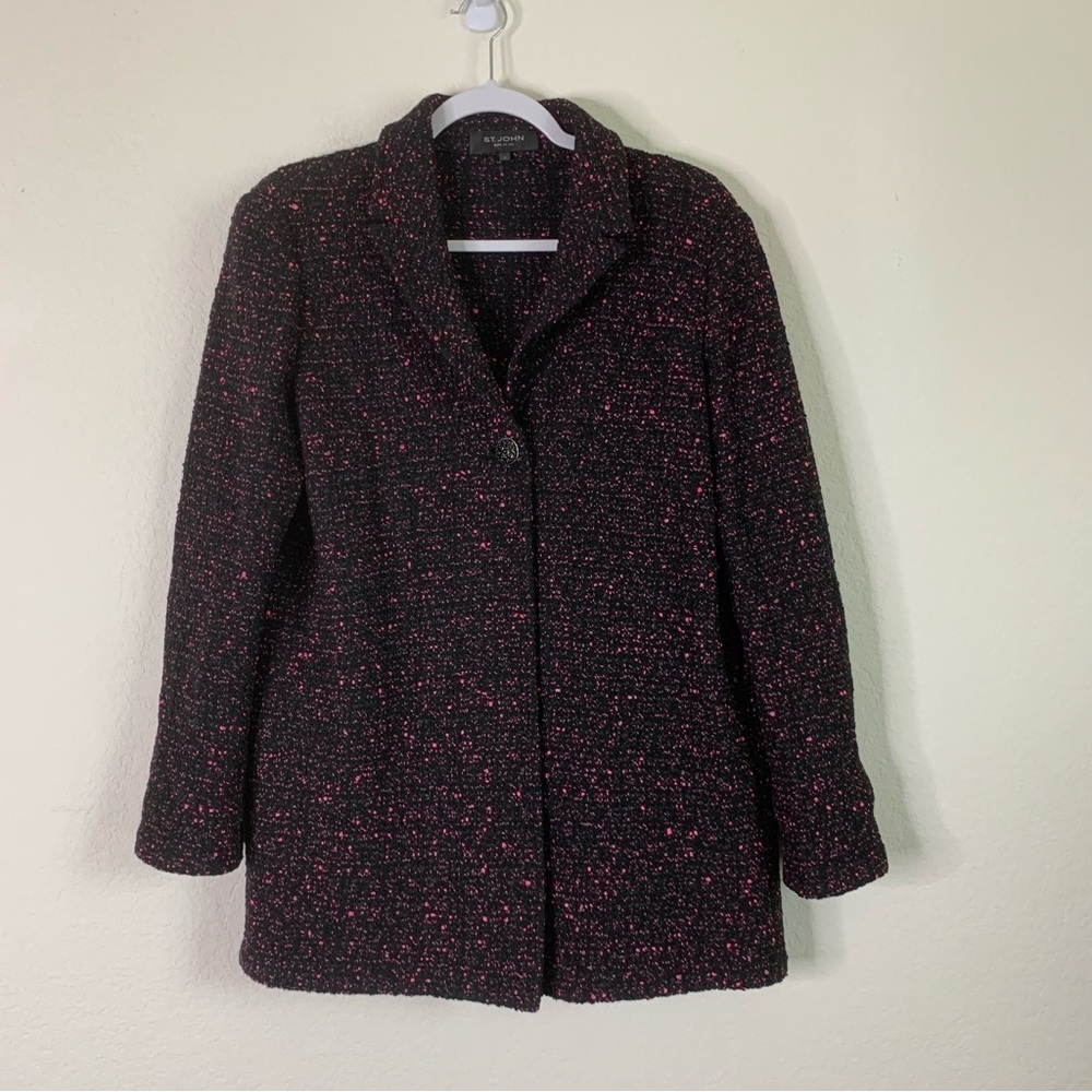 ST.John Womens black speckle pink one button knit blazer 12